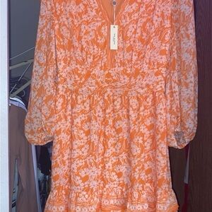 Max Studio Orange Floral Long Sleeve Dress